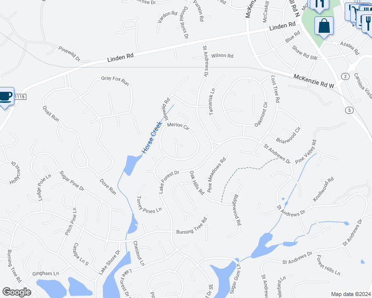 map of restaurants, bars, coffee shops, grocery stores, and more near 4 Pine Orchard Place in Pinehurst