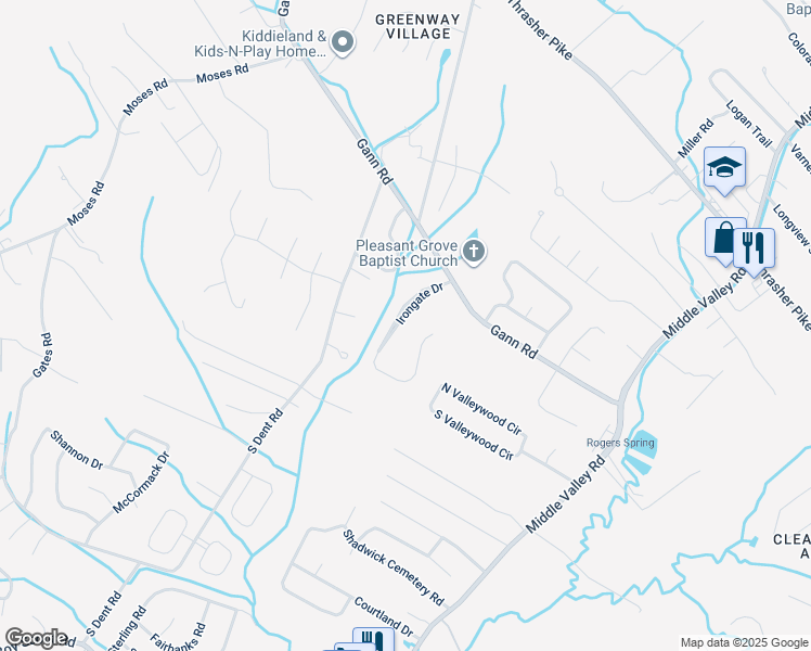 map of restaurants, bars, coffee shops, grocery stores, and more near 7514 Irongate Drive in Middle Valley