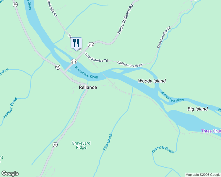 map of restaurants, bars, coffee shops, grocery stores, and more near 155 Ellis Creek Road in Reliance