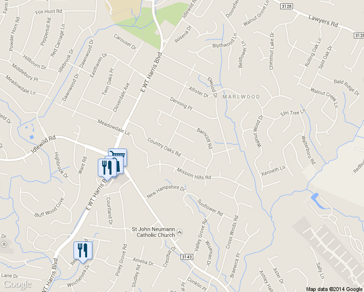 map of restaurants, bars, coffee shops, grocery stores, and more near 8316 Pine Field Court in Charlotte