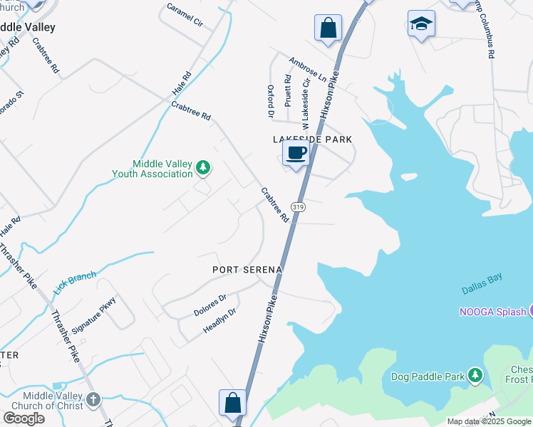 map of restaurants, bars, coffee shops, grocery stores, and more near 342 Serena Drive in Middle Valley