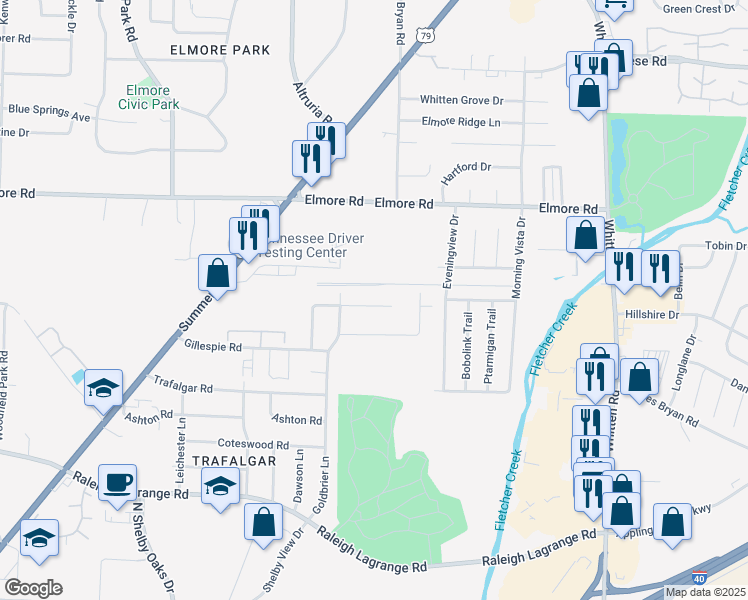 map of restaurants, bars, coffee shops, grocery stores, and more near 6528 Wimble Road in Memphis
