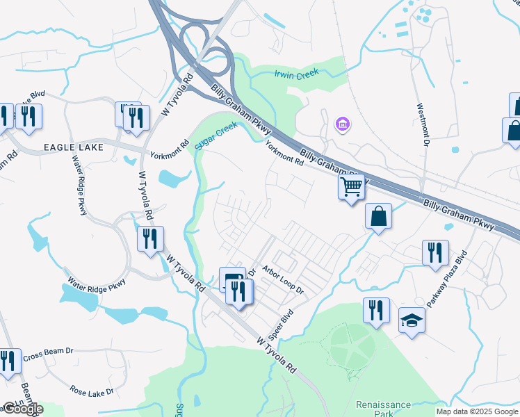 map of restaurants, bars, coffee shops, grocery stores, and more near 198 Hive Drive in Charlotte