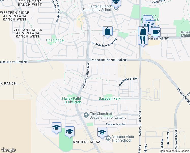 map of restaurants, bars, coffee shops, grocery stores, and more near 7120 Hearthstone Road Northwest in Albuquerque