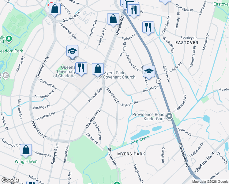 map of restaurants, bars, coffee shops, grocery stores, and more near in Charlotte
