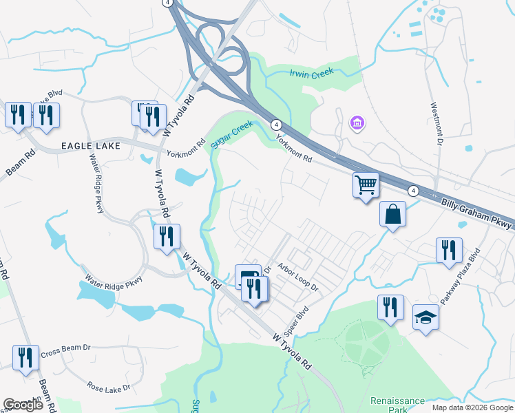 map of restaurants, bars, coffee shops, grocery stores, and more near 7021 Bryce Avenue in Charlotte