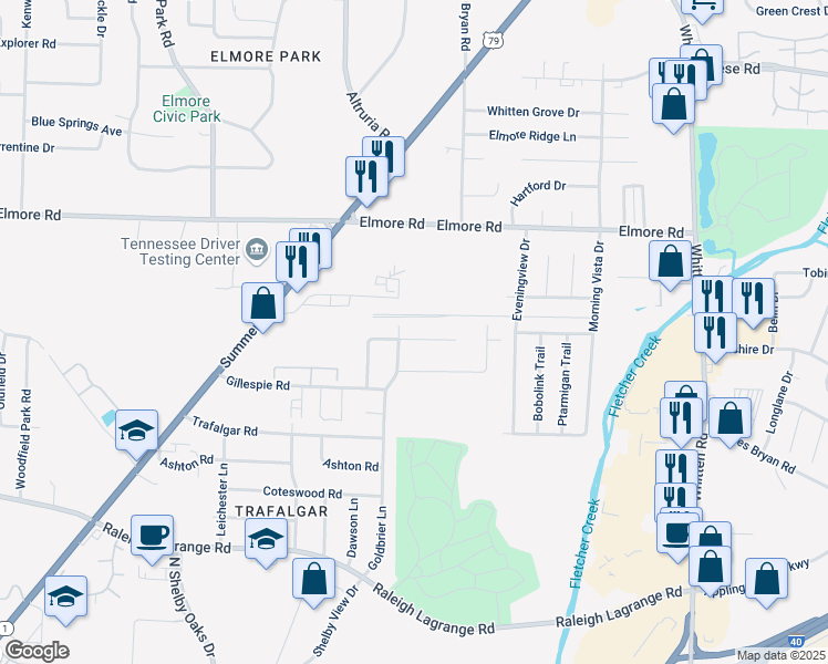 map of restaurants, bars, coffee shops, grocery stores, and more near 6480 Wimble Road in Memphis