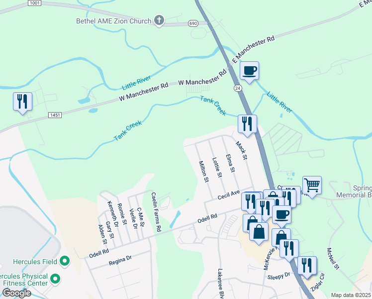 map of restaurants, bars, coffee shops, grocery stores, and more near 1625 Mack Street in Spring Lake
