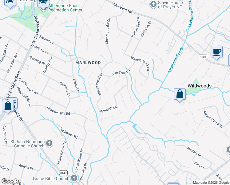map of restaurants, bars, coffee shops, grocery stores, and more near 7301 Lea Wood Lane in Charlotte