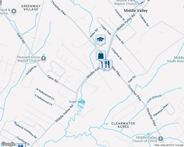 map of restaurants, bars, coffee shops, grocery stores, and more near 7626 Middle Valley Road in Middle Valley