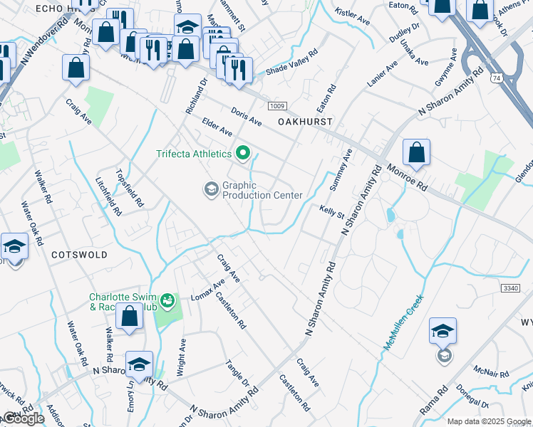 map of restaurants, bars, coffee shops, grocery stores, and more near 1508 Sylvia Court in Charlotte