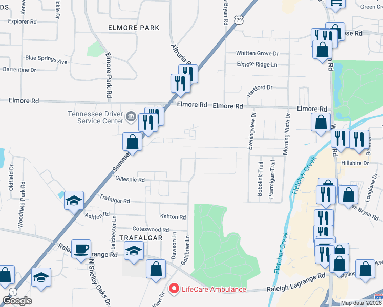 map of restaurants, bars, coffee shops, grocery stores, and more near 6436 Wimble Road in Memphis