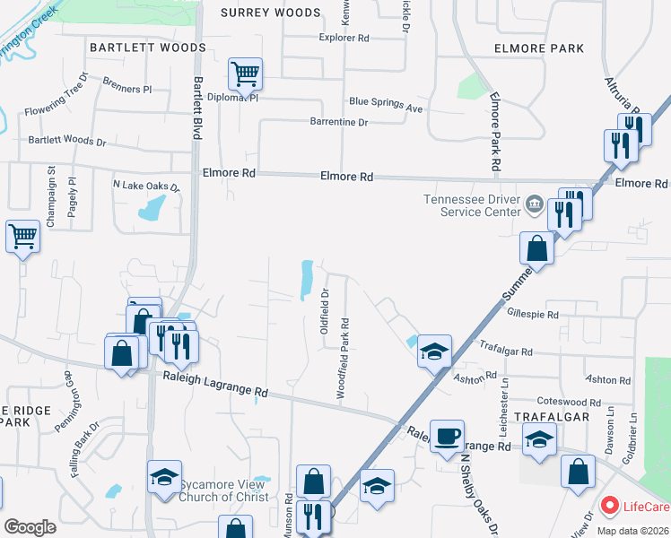 map of restaurants, bars, coffee shops, grocery stores, and more near 2244 Mangum Road in Memphis