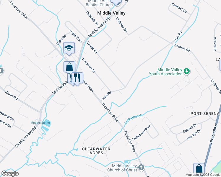 map of restaurants, bars, coffee shops, grocery stores, and more near 1739 Longview Street in Middle Valley