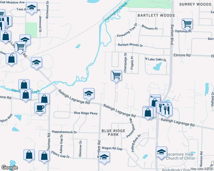 map of restaurants, bars, coffee shops, grocery stores, and more near 5535 Ginners Drive in Memphis