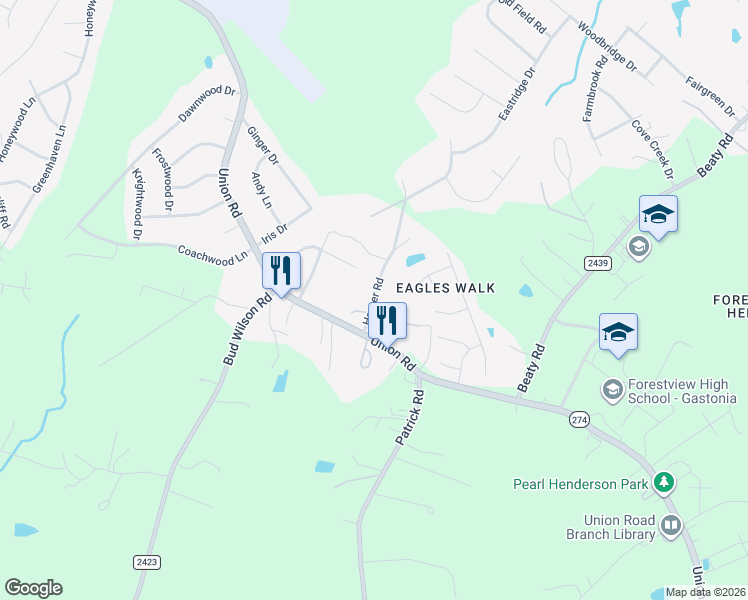 map of restaurants, bars, coffee shops, grocery stores, and more near 913 Harper Road in Gastonia