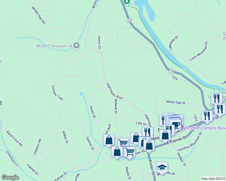 map of restaurants, bars, coffee shops, grocery stores, and more near 1 Harrison Avenue in Franklin