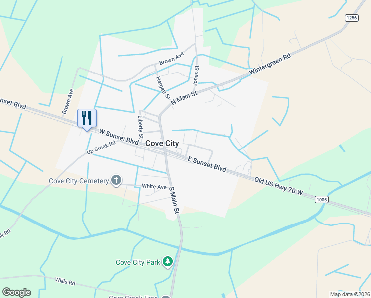 map of restaurants, bars, coffee shops, grocery stores, and more near 111 East Sunset Boulevard in Cove City