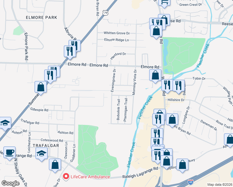 map of restaurants, bars, coffee shops, grocery stores, and more near 6624 Windflower Lane in Memphis