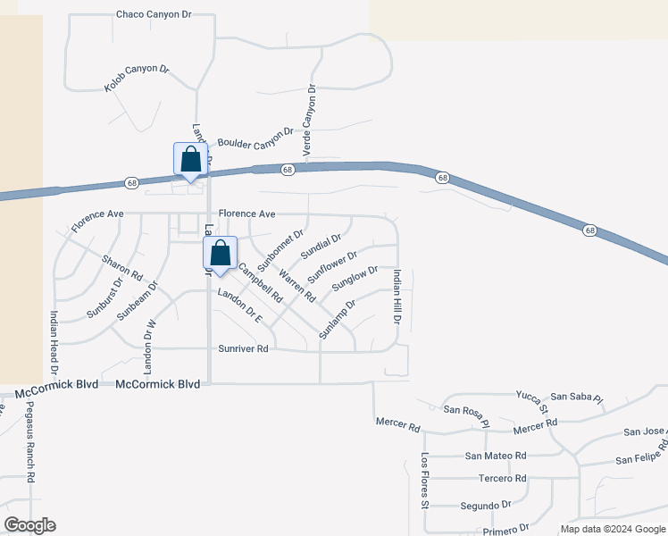 map of restaurants, bars, coffee shops, grocery stores, and more near 3460 Sunflower Drive in Bullhead City