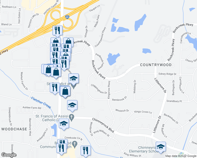 map of restaurants, bars, coffee shops, grocery stores, and more near 8314 Montego Place South in Memphis