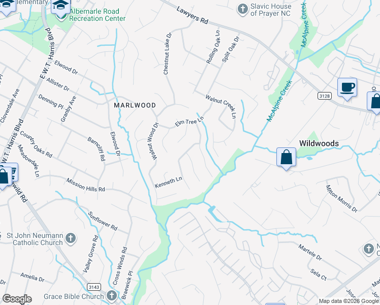 map of restaurants, bars, coffee shops, grocery stores, and more near 7221 Walterboro Road in Charlotte