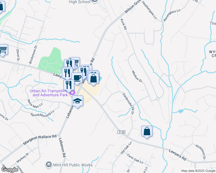 map of restaurants, bars, coffee shops, grocery stores, and more near 9301 Chislehurst Road in Mint Hill