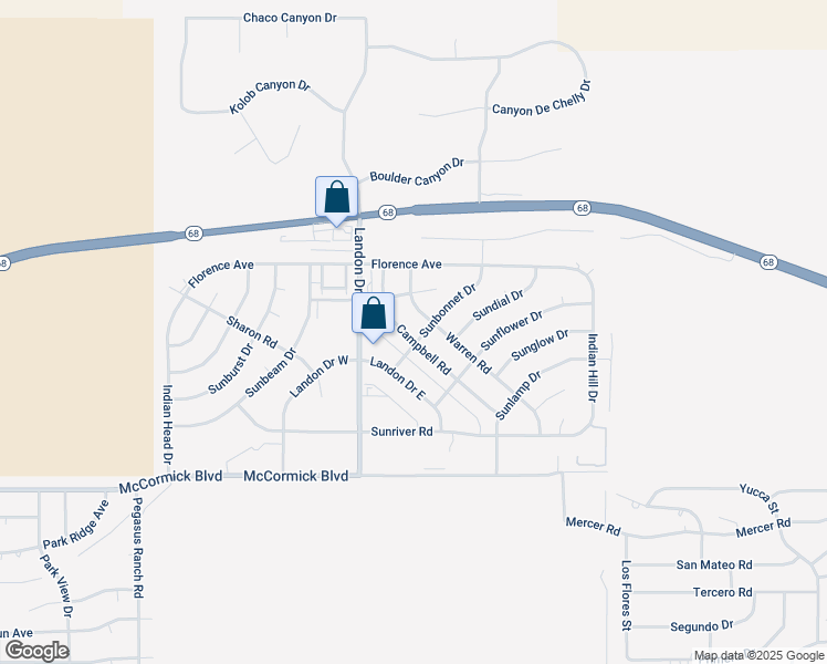 map of restaurants, bars, coffee shops, grocery stores, and more near 3415-3429 Sunbonnet Drive in Bullhead City