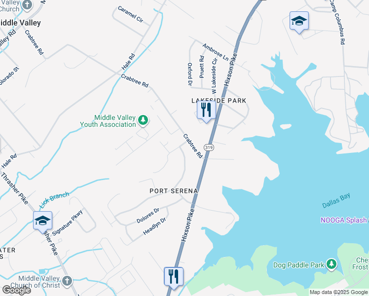 map of restaurants, bars, coffee shops, grocery stores, and more near 346 Serena Drive in Middle Valley