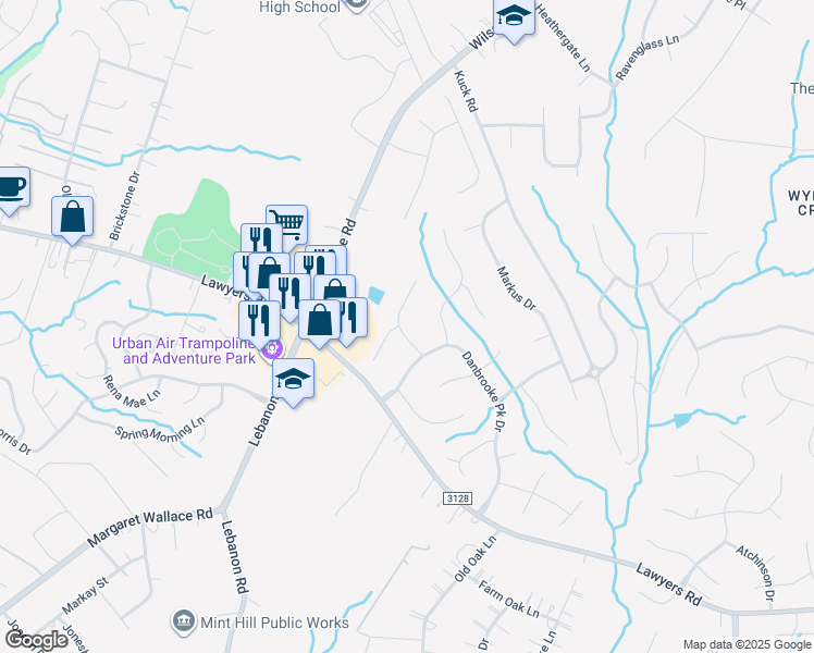map of restaurants, bars, coffee shops, grocery stores, and more near 9301 Chislehurst Road in Mint Hill