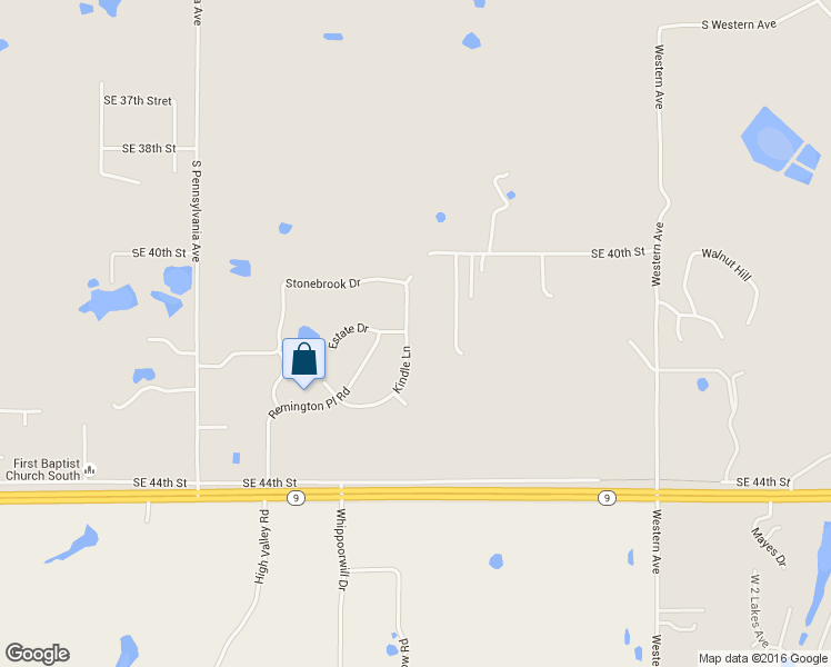 map of restaurants, bars, coffee shops, grocery stores, and more near 3784 Kindle Lane in Norman