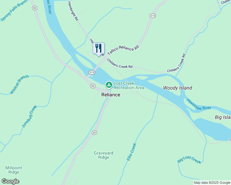 map of restaurants, bars, coffee shops, grocery stores, and more near in Reliance