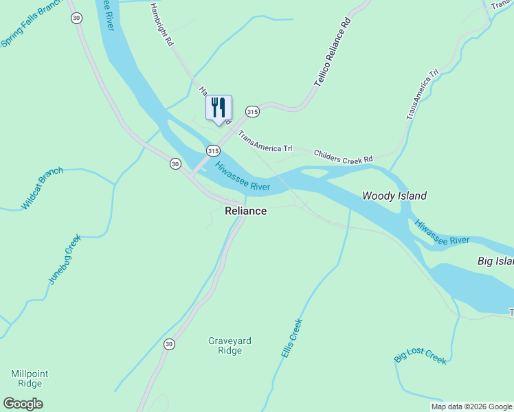 map of restaurants, bars, coffee shops, grocery stores, and more near in Reliance