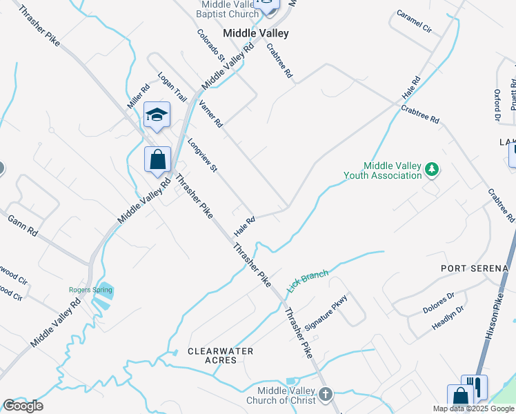 map of restaurants, bars, coffee shops, grocery stores, and more near 1739 Longview Street in Middle Valley