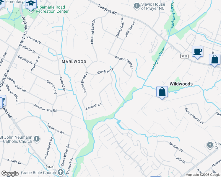 map of restaurants, bars, coffee shops, grocery stores, and more near 7221 Walterboro Road in Charlotte