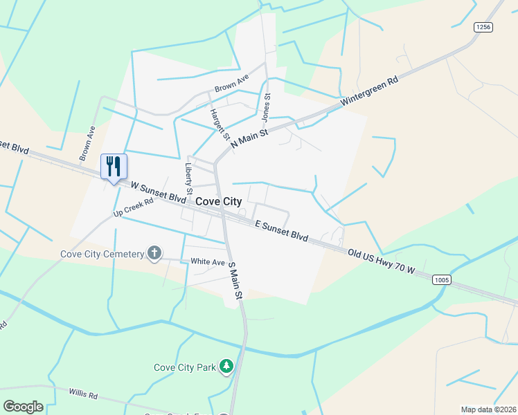 map of restaurants, bars, coffee shops, grocery stores, and more near 111 East Sunset Boulevard in Cove City