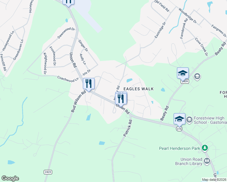 map of restaurants, bars, coffee shops, grocery stores, and more near 913 Harper Road in Gastonia