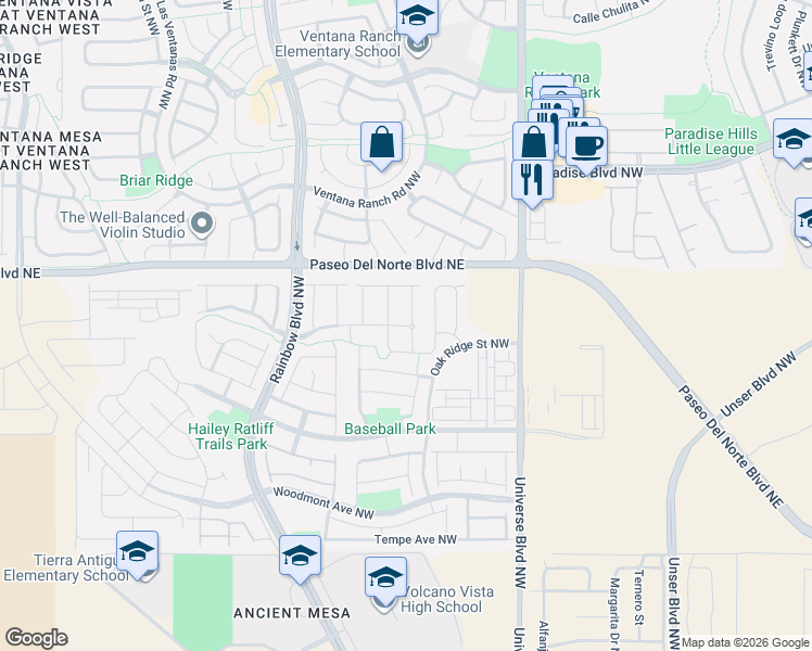 map of restaurants, bars, coffee shops, grocery stores, and more near 7000 Hearthstone Road Northwest in Albuquerque