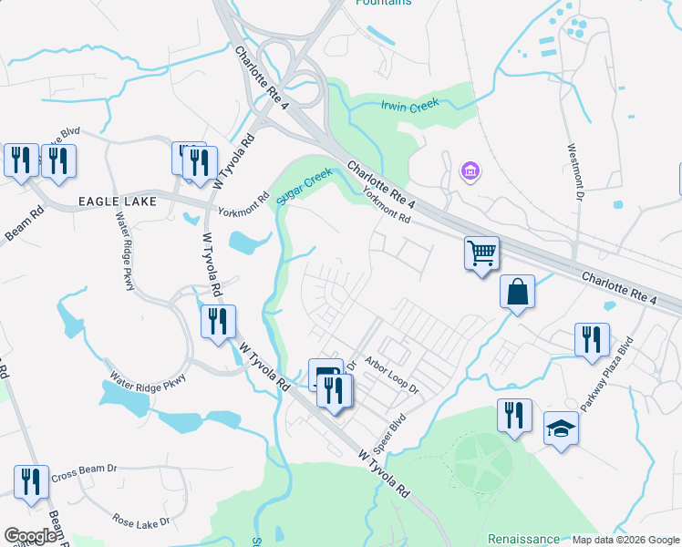 map of restaurants, bars, coffee shops, grocery stores, and more near 7021 Bryce Avenue in Charlotte