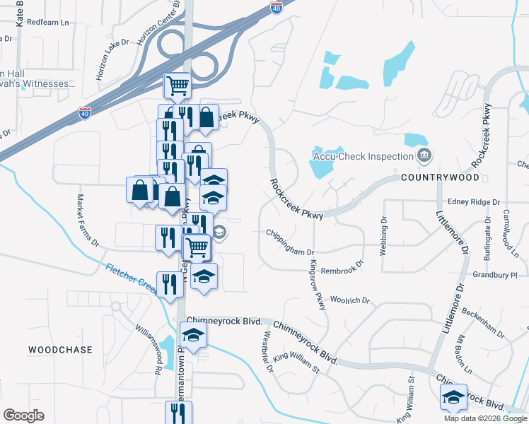 map of restaurants, bars, coffee shops, grocery stores, and more near 8311 Montego Place South in Memphis