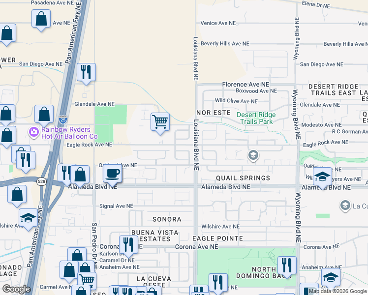 map of restaurants, bars, coffee shops, grocery stores, and more near 6901 Shale Avenue Northeast in Albuquerque