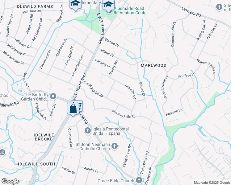 map of restaurants, bars, coffee shops, grocery stores, and more near 8316 Pine Field Court in Charlotte