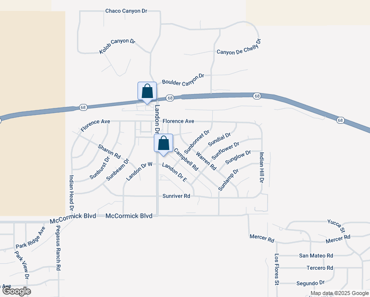 map of restaurants, bars, coffee shops, grocery stores, and more near 3415-3429 Sunbonnet Drive in Bullhead City