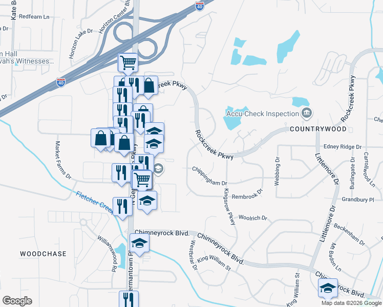 map of restaurants, bars, coffee shops, grocery stores, and more near 8311 Montego Place South in Memphis