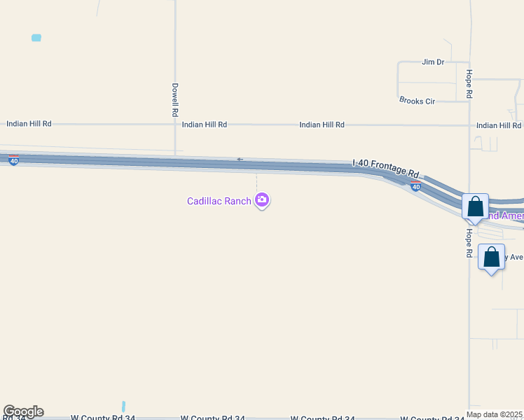 map of restaurants, bars, coffee shops, grocery stores, and more near 13651 Interstate 40 Frontage Road in Amarillo