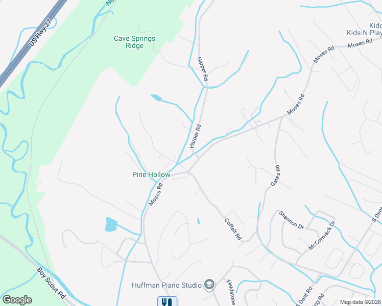 map of restaurants, bars, coffee shops, grocery stores, and more near 7407 Harper Road in Middle Valley