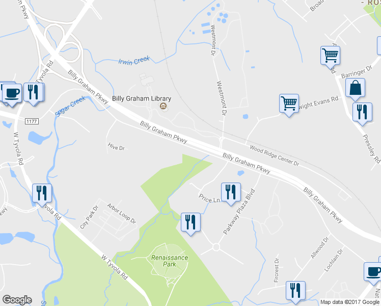 map of restaurants, bars, coffee shops, grocery stores, and more near 1725 Yorkmont Road in Charlotte