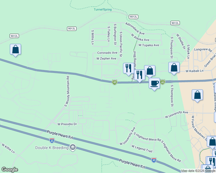 map of restaurants, bars, coffee shops, grocery stores, and more near 2401 W Rte 66 in Flagstaff