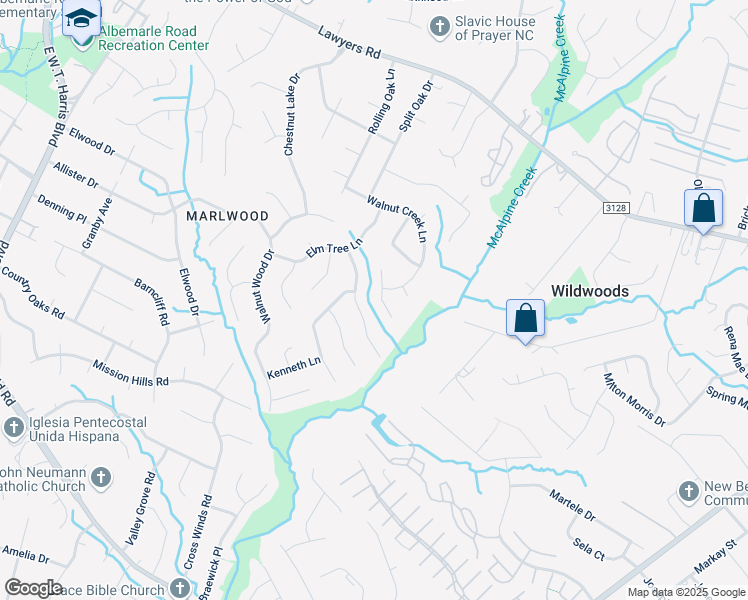 map of restaurants, bars, coffee shops, grocery stores, and more near 5020 Rivergreen Lane in Charlotte