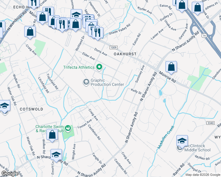 map of restaurants, bars, coffee shops, grocery stores, and more near in Charlotte